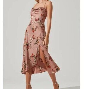 ASTR Gaia Midi Dress Floral Print Dark Blush Size S